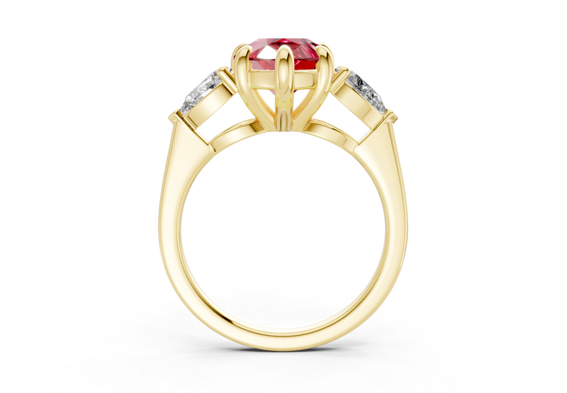 Vine Ruby Gemstone Three Stone Pear Cut 1.8mm Engagement Ring