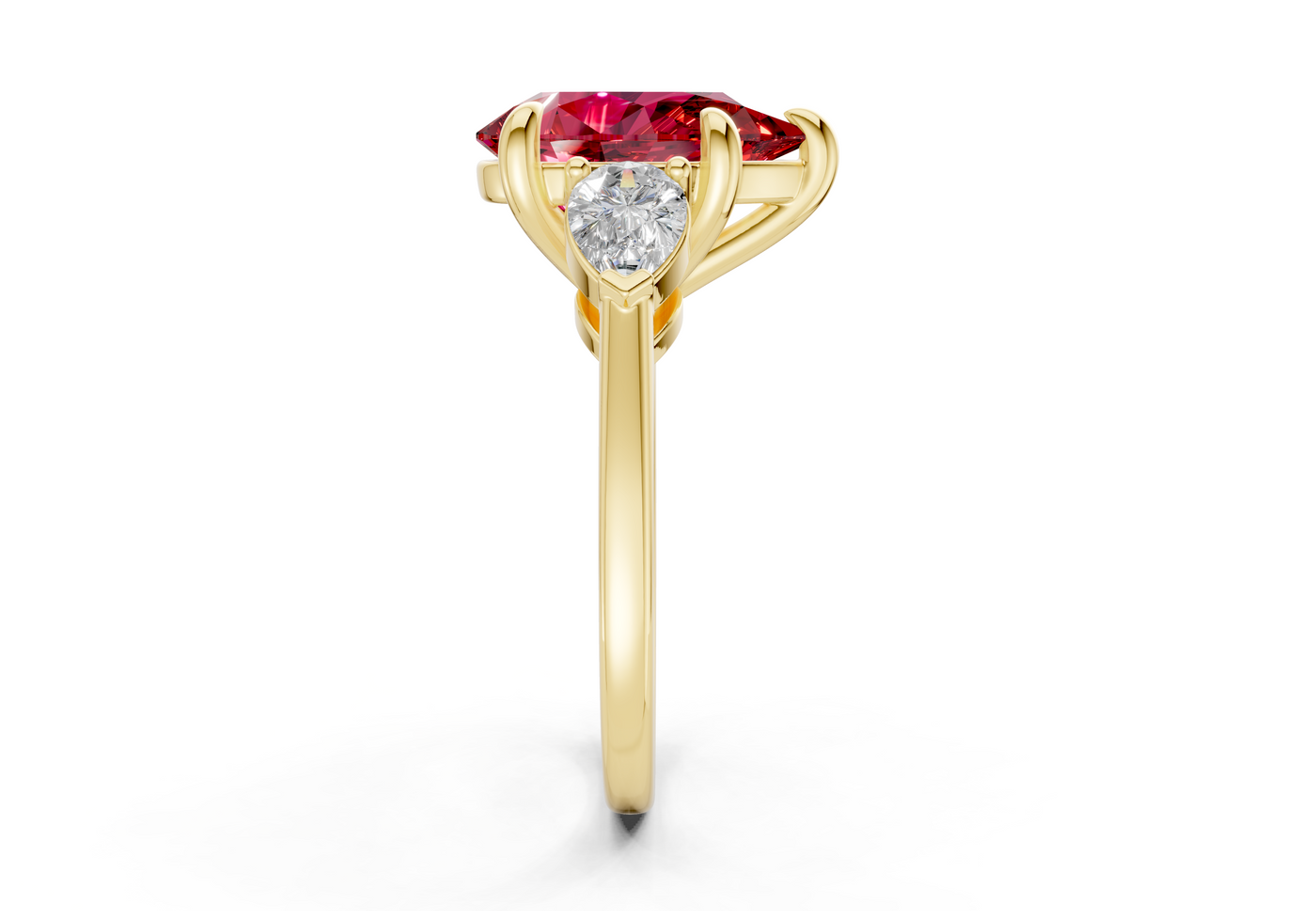 Vine Ruby Gemstone Three Stone Pear Cut 1.8mm Engagement Ring