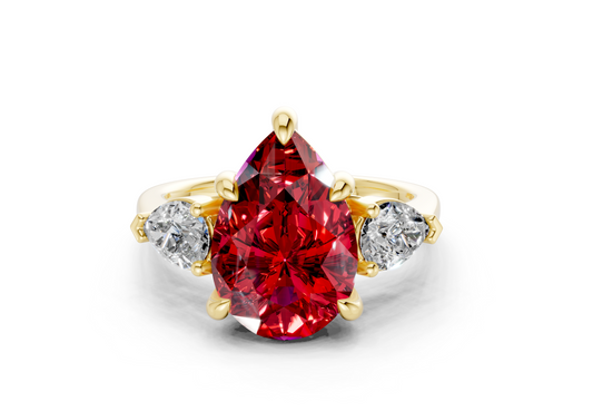 Vine Ruby Gemstone Three Stone Pear Cut 1.8mm Engagement Ring