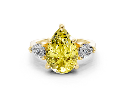 Vine Yellow Diamond Three Stone Pear Cut 1.8mm Engagement Ring