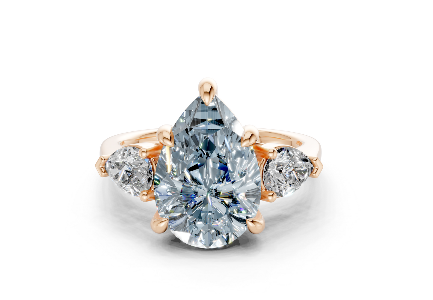 Vine Blue Diamond Three Stone Pear Cut 1.8mm Engagement Ring