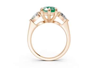 Vine Emerald Gemstone Three Stone Pear Cut 1.8mm Engagement Ring