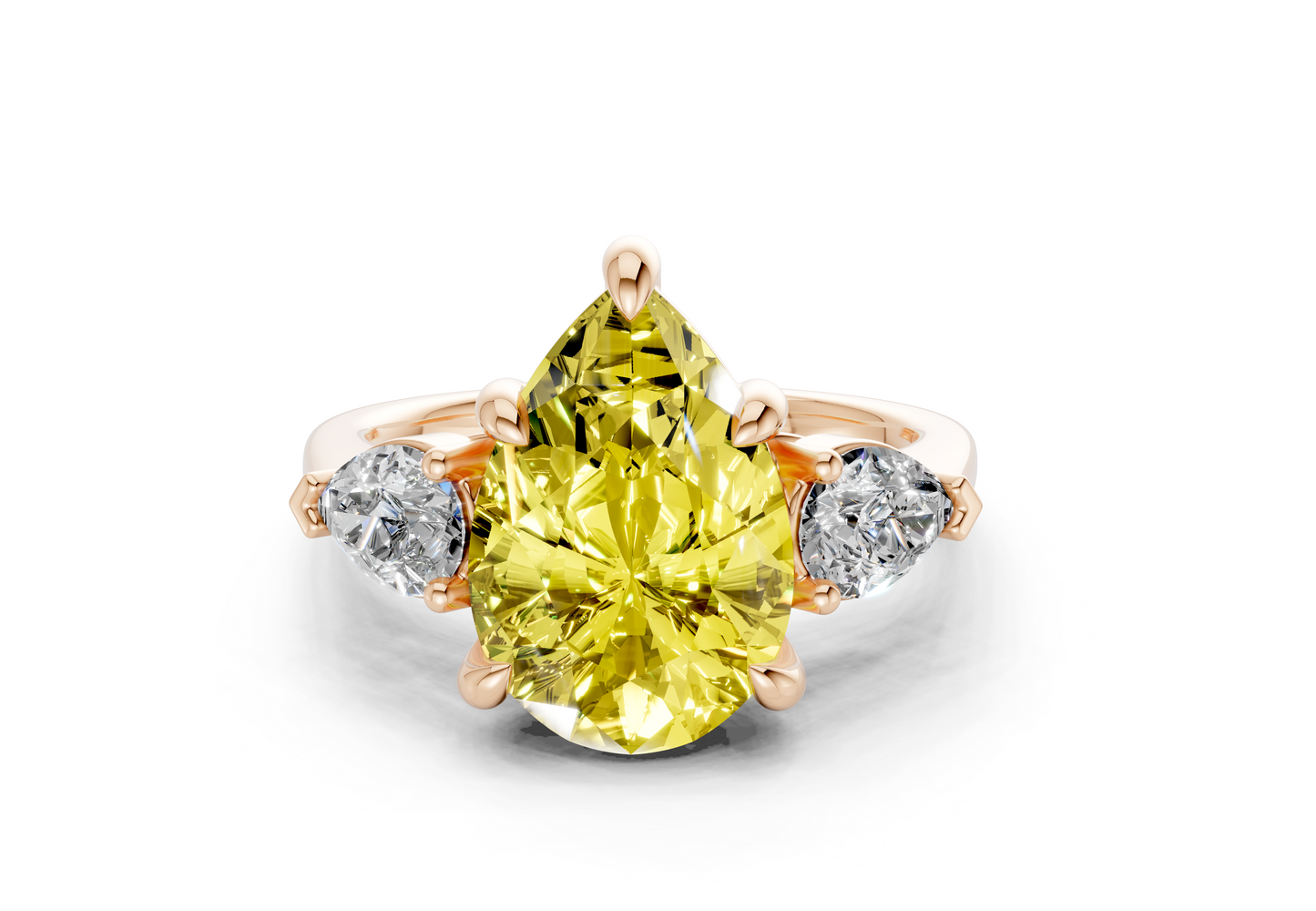 Vine Yellow Diamond Three Stone Pear Cut 1.8mm Engagement Ring