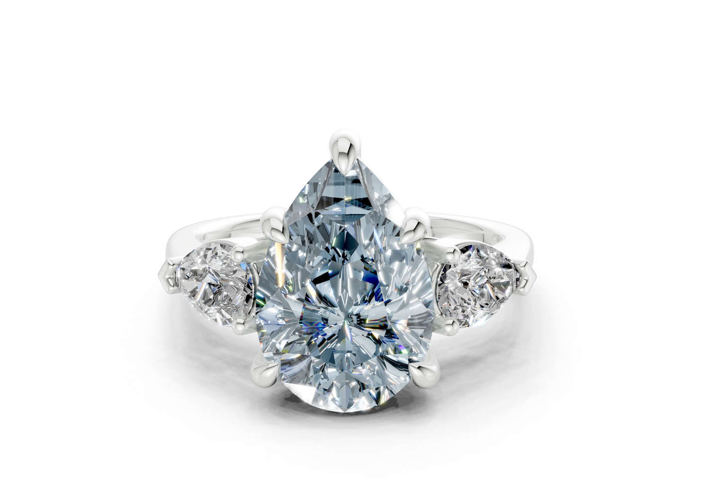 Vine Blue Diamond Three Stone Pear Cut 1.8mm Engagement Ring