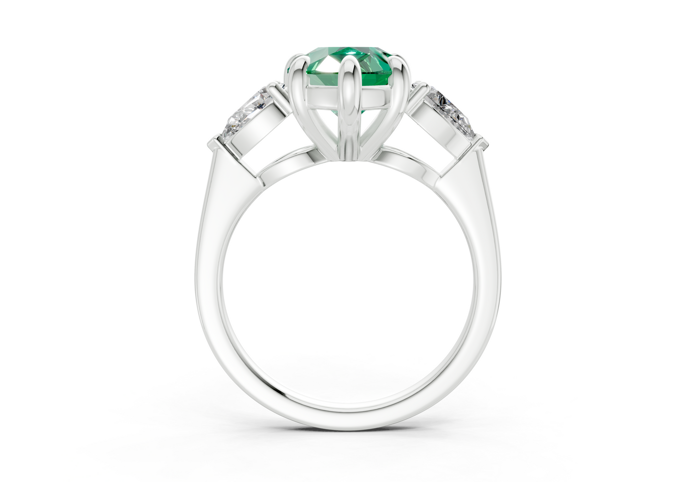 Vine Emerald Gemstone Three Stone Pear Cut 1.8mm Engagement Ring
