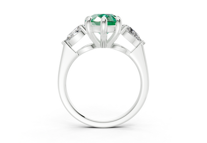 Vine Emerald Gemstone Three Stone Pear Cut 1.8mm Engagement Ring