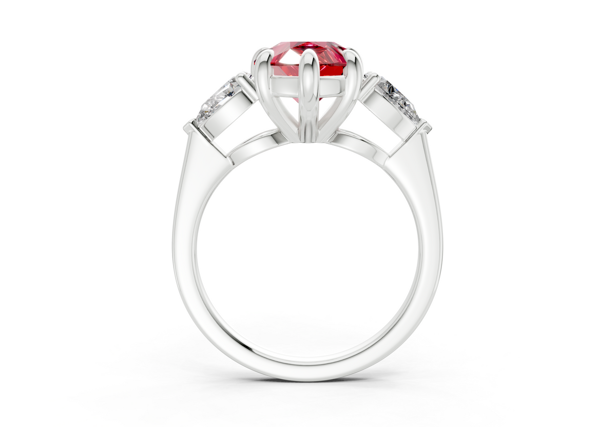 Vine Ruby Gemstone Three Stone Pear Cut 1.8mm Engagement Ring