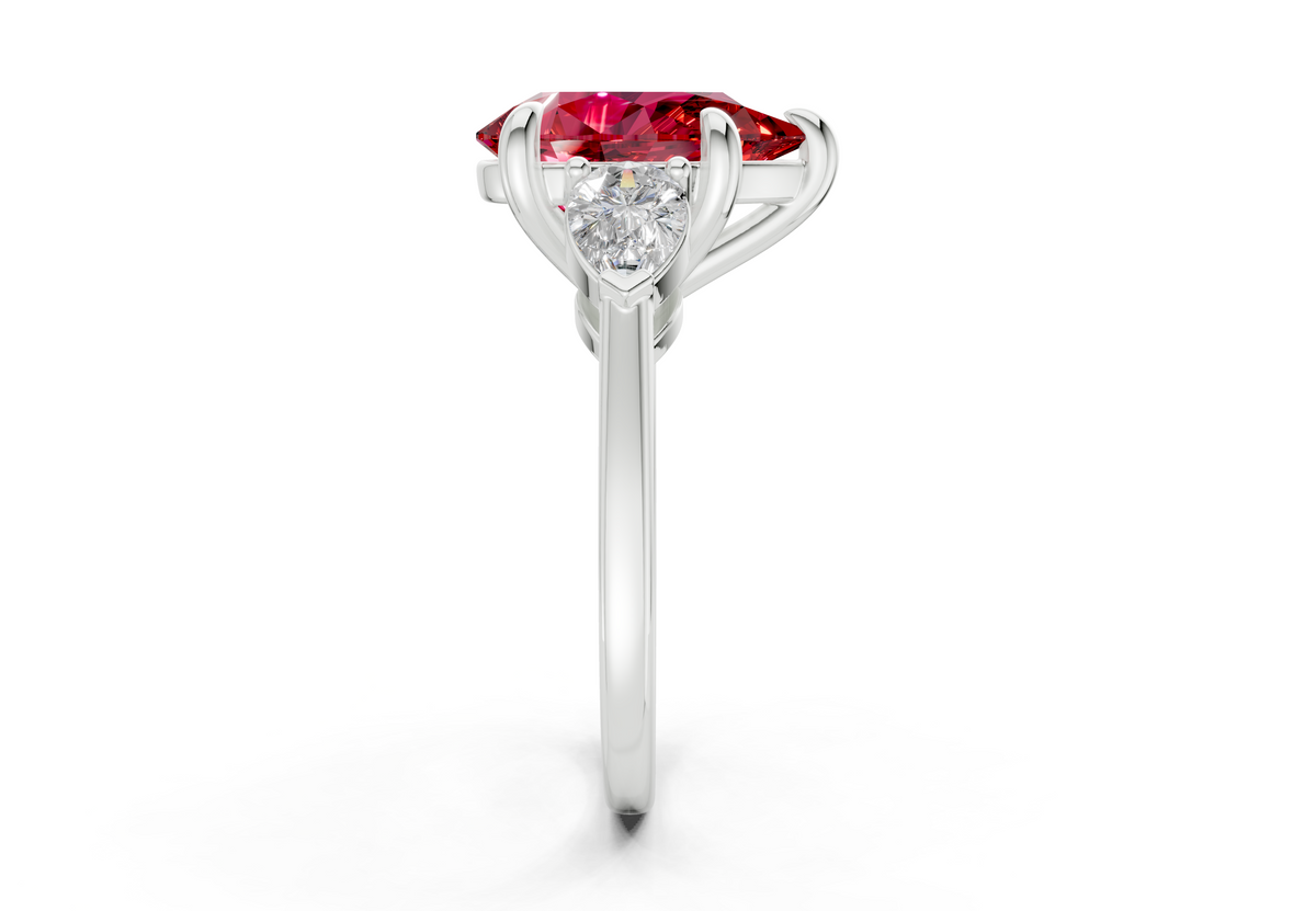Vine Ruby Gemstone Three Stone Pear Cut 1.8mm Engagement Ring