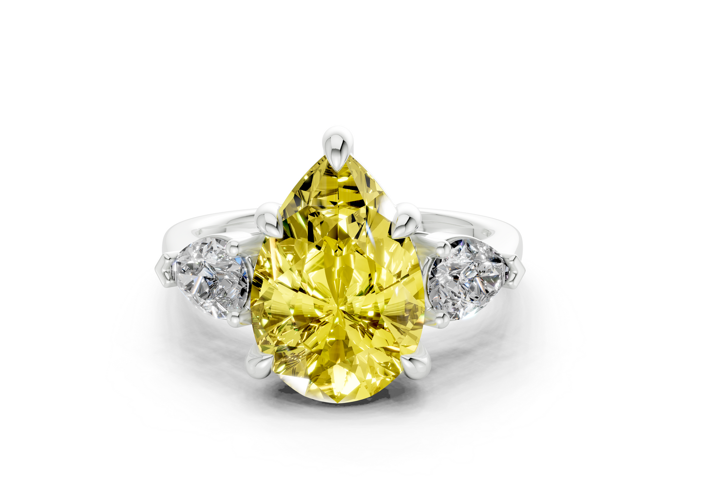 Vine Yellow Diamond Three Stone Pear Cut 1.8mm Engagement Ring