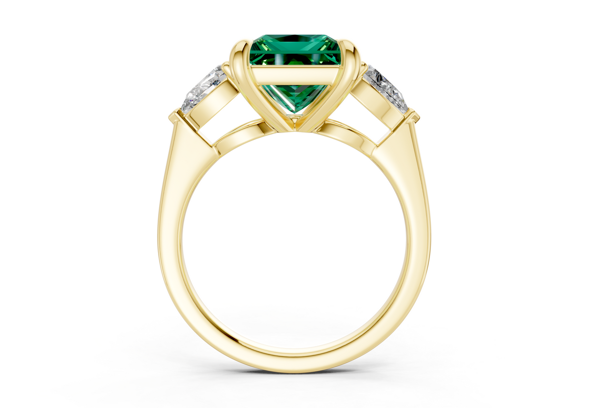 Vine Emerald Gemstone Three Stone Princess Cut 1.8mm Engagement Ring