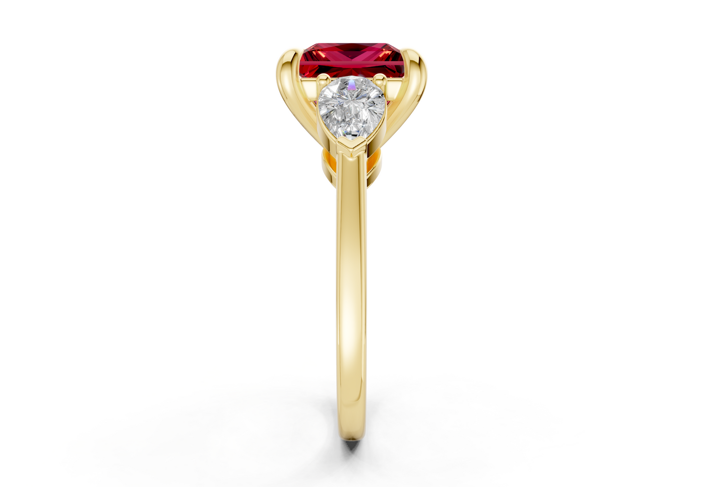 Vine Ruby Gemstone Three Stone Princess Cut 1.8mm Engagement Ring