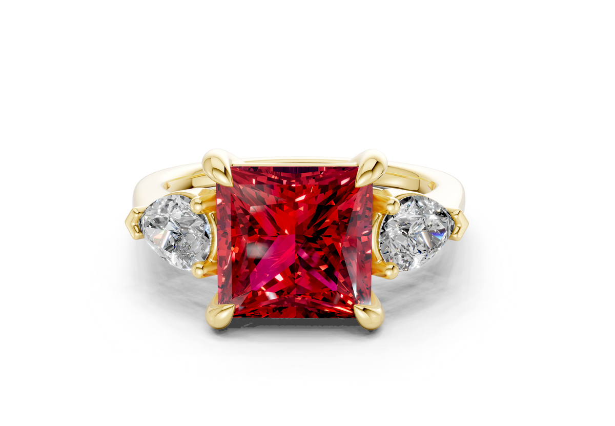 Vine Ruby Gemstone Three Stone Princess Cut 1.8mm Engagement Ring