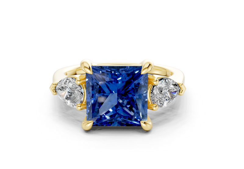 Vine Sapphire Gemstone Three Stone Princess Cut 1.8mm Engagement Ring