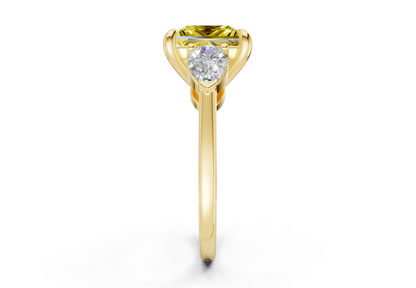 Vine Yellow Diamond Three Stone Princess Cut 1.8mm Engagement Ring