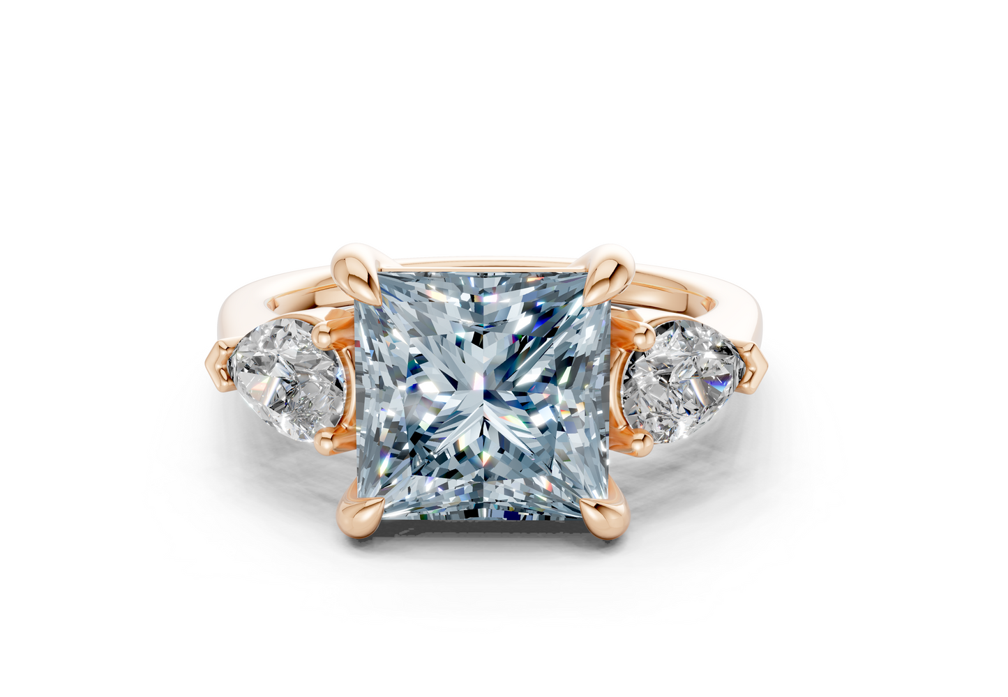 Vine Blue Diamond Three Stone Princess Cut 1.8mm Engagement Ring