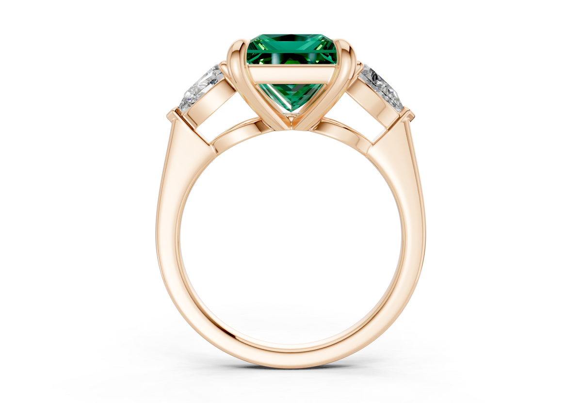 Vine Emerald Gemstone Three Stone Princess Cut 1.8mm Engagement Ring