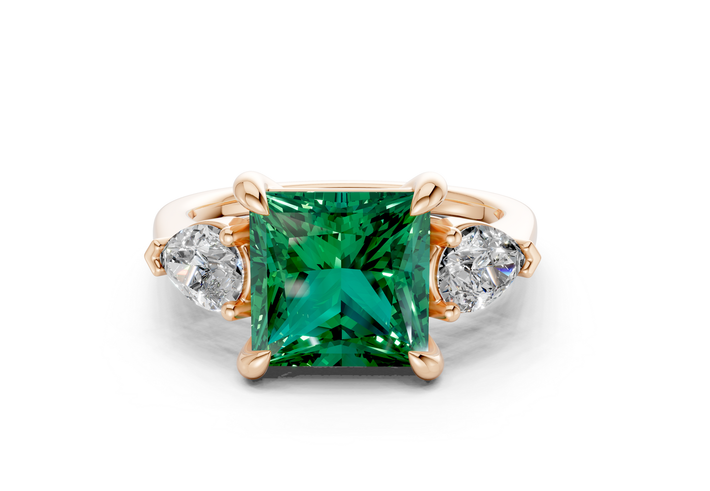 Vine Emerald Gemstone Three Stone Princess Cut 1.8mm Engagement Ring