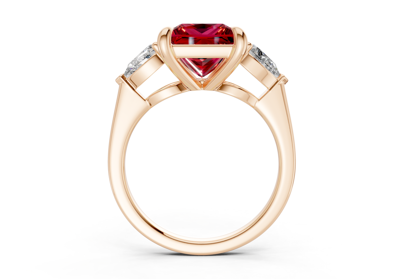 Vine Ruby Gemstone Three Stone Princess Cut 1.8mm Engagement Ring