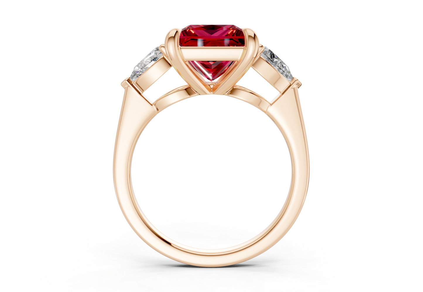 Vine Ruby Gemstone Three Stone Princess Cut 1.8mm Engagement Ring