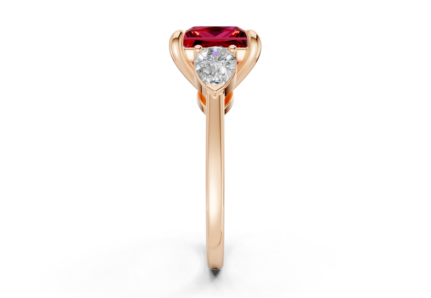 Vine Ruby Gemstone Three Stone Princess Cut 1.8mm Engagement Ring