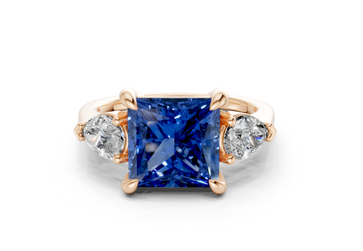 Vine Sapphire Gemstone Three Stone Princess Cut 1.8mm Engagement Ring