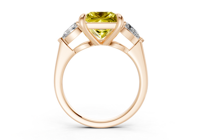 Vine Yellow Diamond Three Stone Princess Cut 1.8mm Engagement Ring