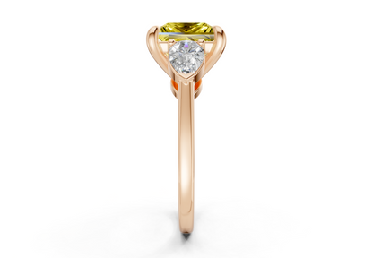 Vine Yellow Diamond Three Stone Princess Cut 1.8mm Engagement Ring