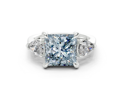 Vine Blue Diamond Three Stone Princess Cut 1.8mm Engagement Ring