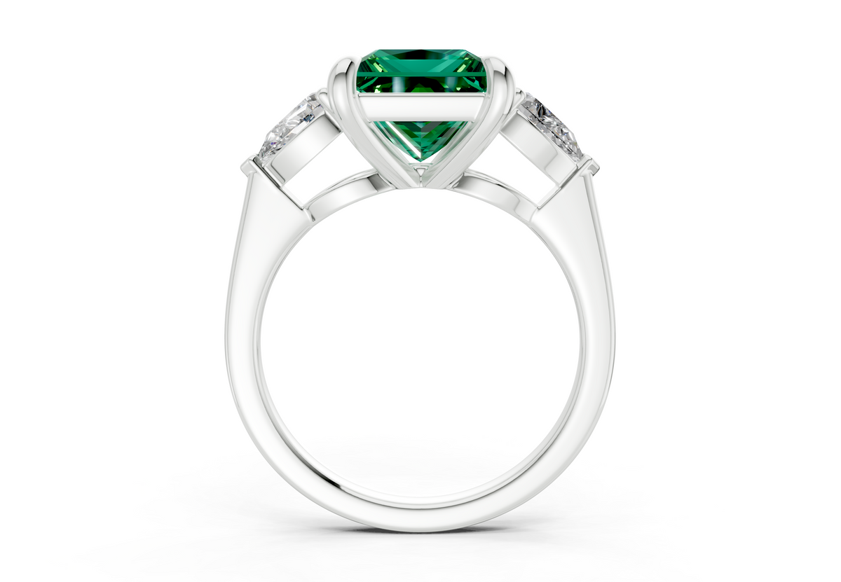 Vine Emerald Gemstone Three Stone Princess Cut 1.8mm Engagement Ring