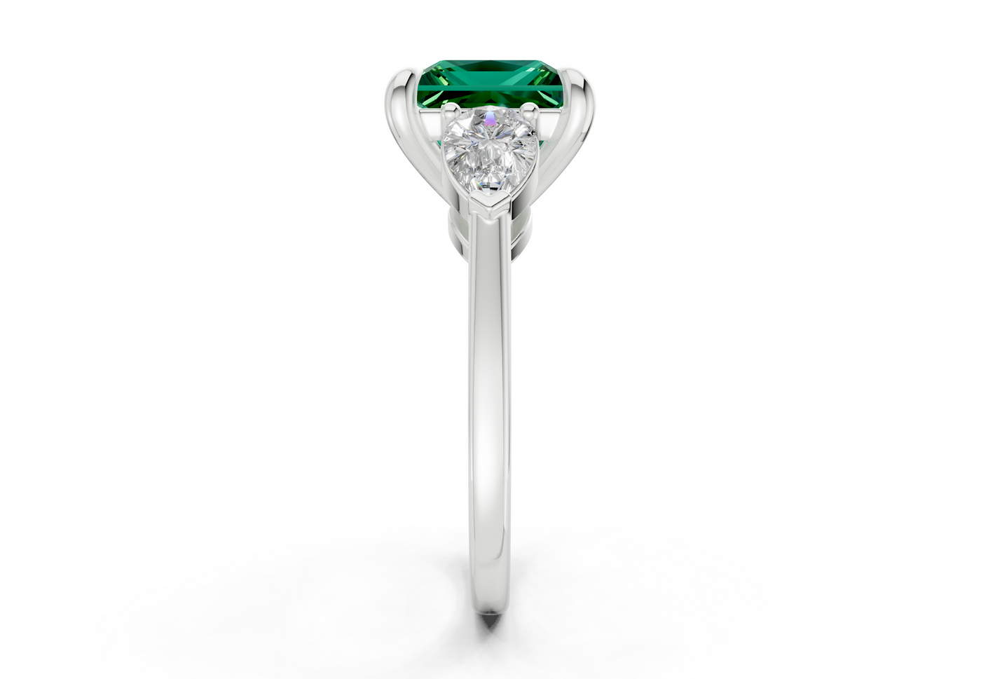 Vine Emerald Gemstone Three Stone Princess Cut 1.8mm Engagement Ring