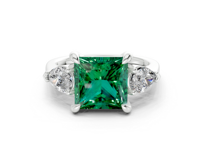 Vine Emerald Gemstone Three Stone Princess Cut 1.8mm Engagement Ring