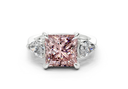 Vine Pink Diamond Three Stone Princess Cut 1.8mm Engagement Ring