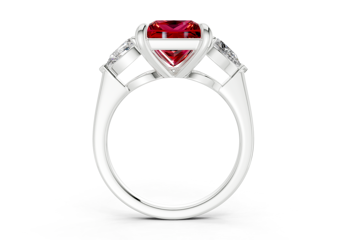Vine Ruby Gemstone Three Stone Princess Cut 1.8mm Engagement Ring