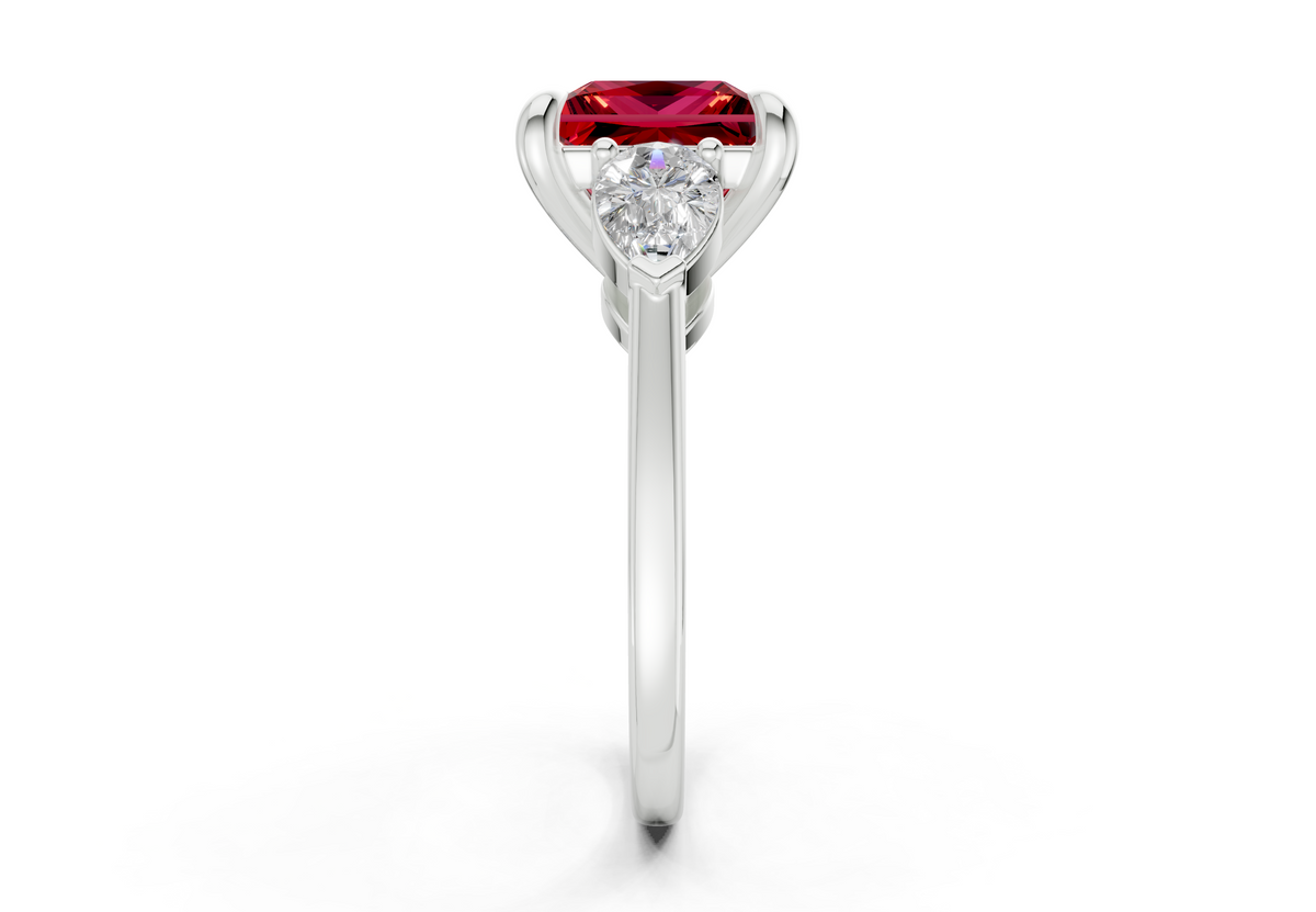 Vine Ruby Gemstone Three Stone Princess Cut 1.8mm Engagement Ring