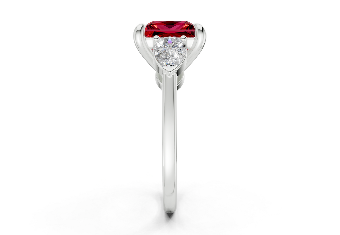 Vine Ruby Gemstone Three Stone Princess Cut 1.8mm Engagement Ring