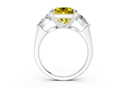 Vine Yellow Diamond Three Stone Princess Cut 1.8mm Engagement Ring
