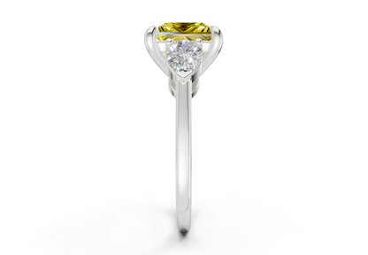 Vine Yellow Diamond Three Stone Princess Cut 1.8mm Engagement Ring