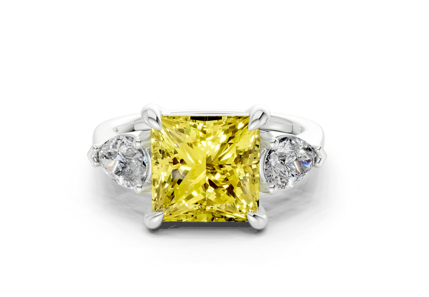 Vine Yellow Diamond Three Stone Princess Cut 1.8mm Engagement Ring