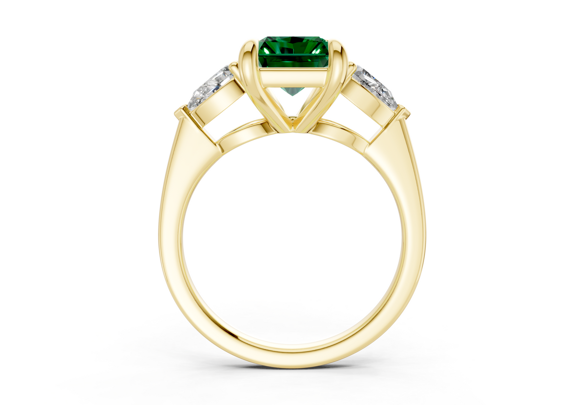 Vine Emerald Gemstone Three Stone Radiant Cut 1.8mm Engagement Ring