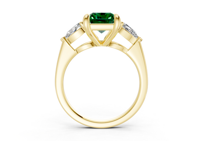 Vine Emerald Gemstone Three Stone Radiant Cut 1.8mm Engagement Ring
