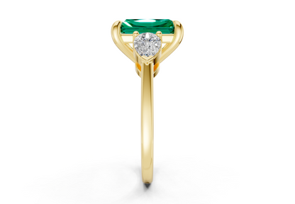 Vine Emerald Gemstone Three Stone Radiant Cut 1.8mm Engagement Ring