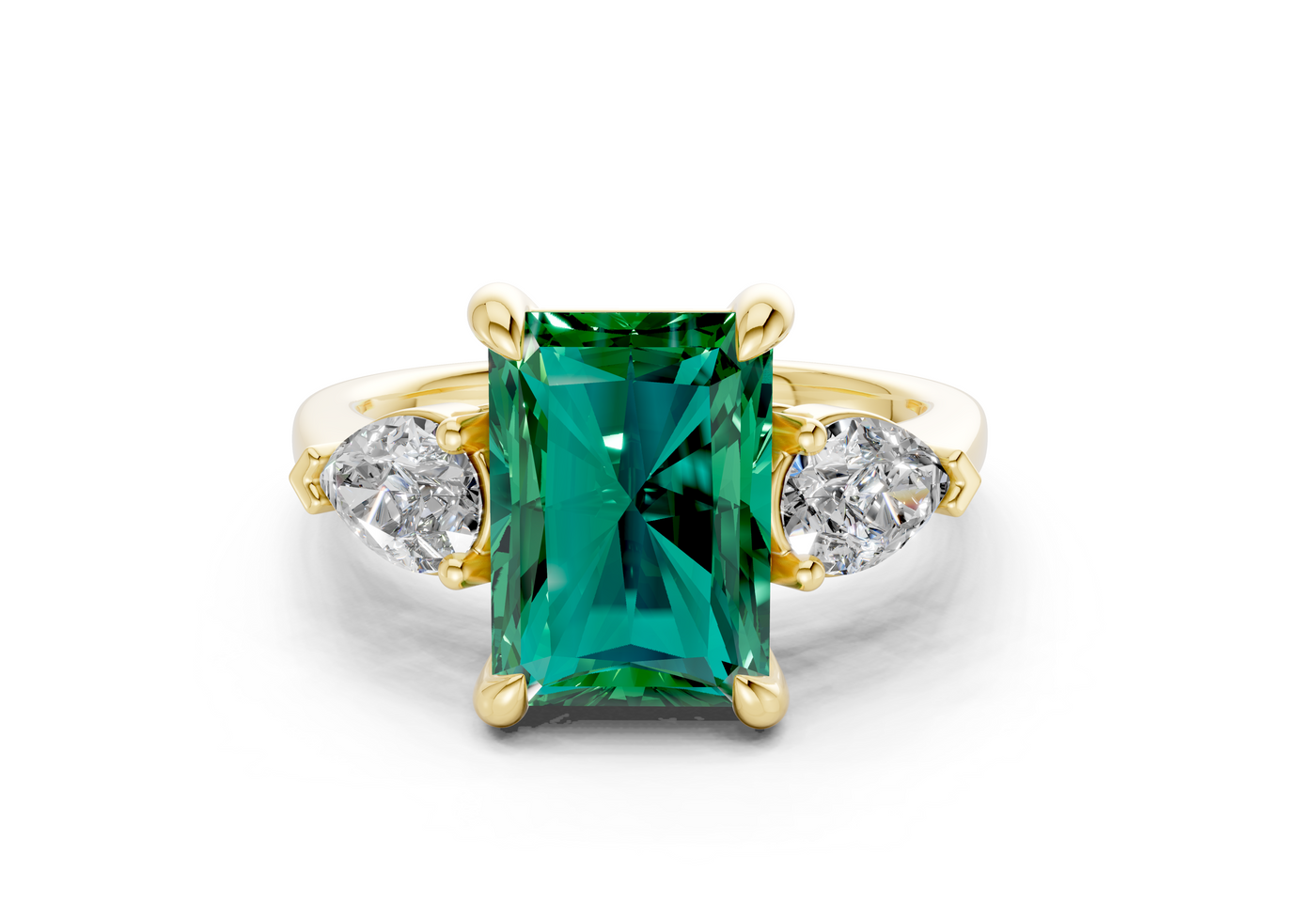 Vine Emerald Gemstone Three Stone Radiant Cut 1.8mm Engagement Ring