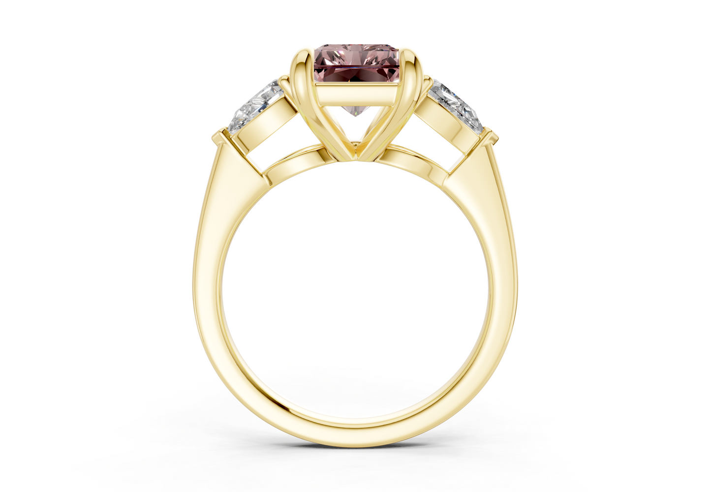 Vine Pink Diamond Three Stone Radiant Cut 1.8mm Engagement Ring