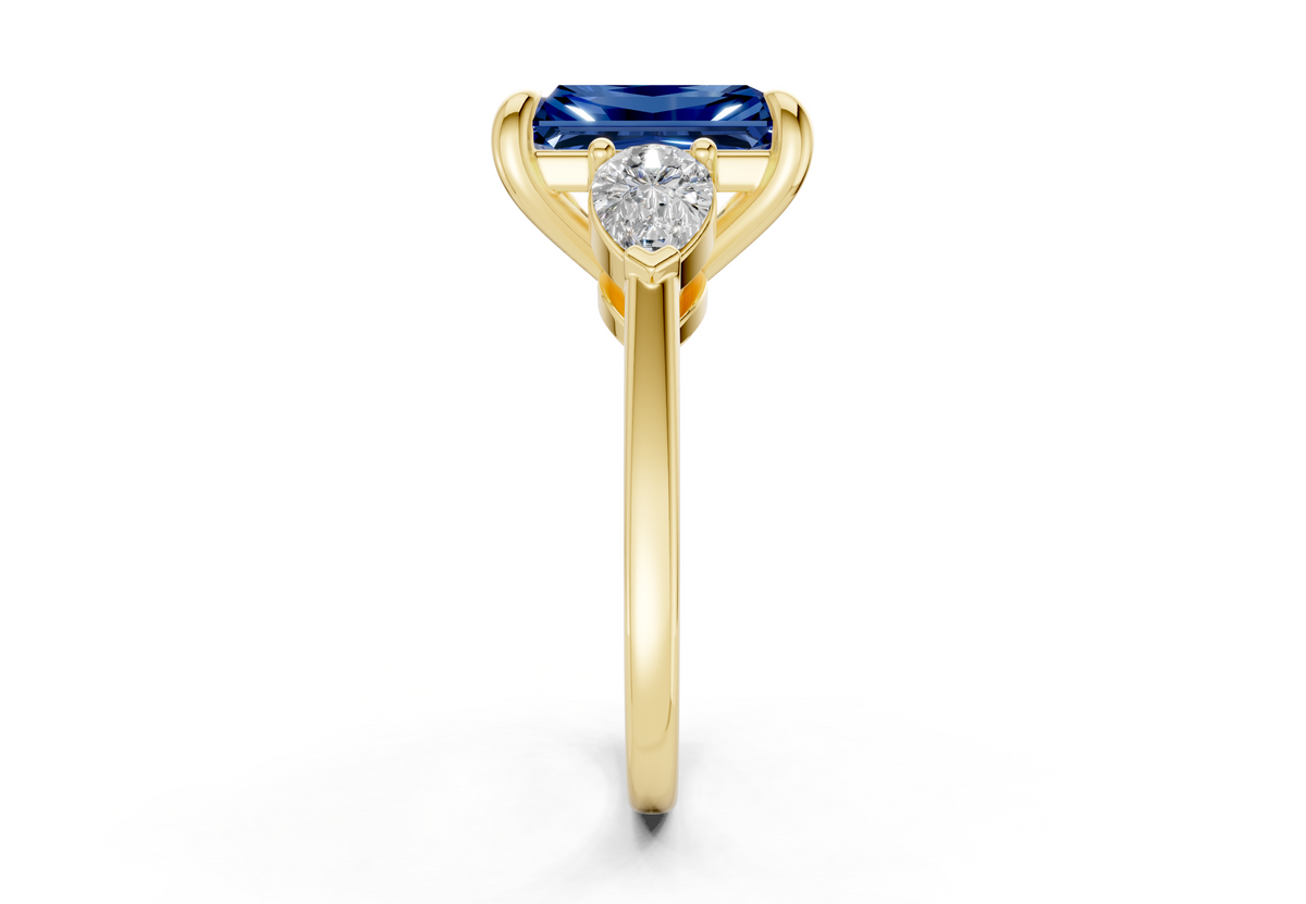 Vine Sapphire Gemstone Three Stone Radiant Cut 1.8mm Engagement Ring
