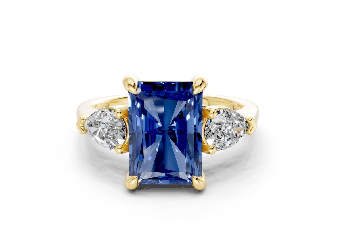 Vine Sapphire Gemstone Three Stone Radiant Cut 1.8mm Engagement Ring