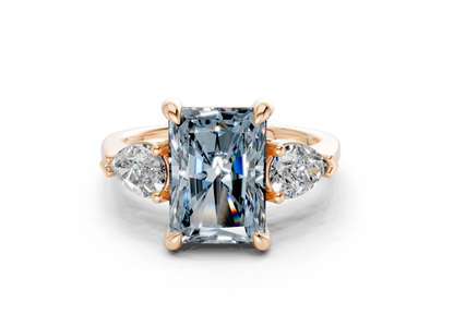 Vine Blue Diamond Three Stone Radiant Cut 1.8mm Engagement Ring