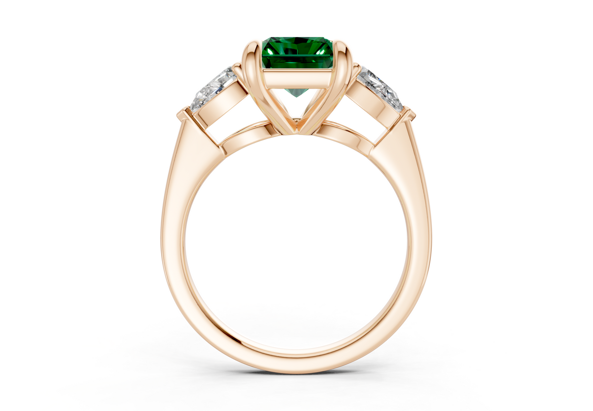 Vine Emerald Gemstone Three Stone Radiant Cut 1.8mm Engagement Ring