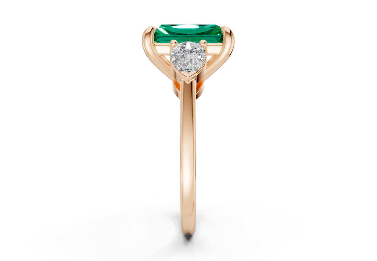 Vine Emerald Gemstone Three Stone Radiant Cut 1.8mm Engagement Ring