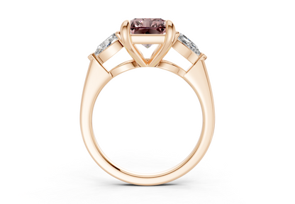 Vine Pink Diamond Three Stone Radiant Cut 1.8mm Engagement Ring