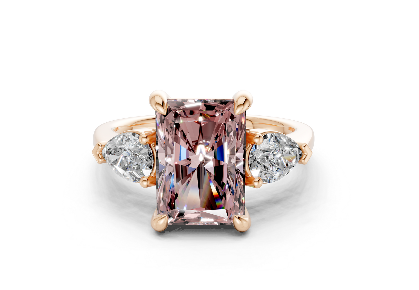 Vine Pink Diamond Three Stone Radiant Cut 1.8mm Engagement Ring